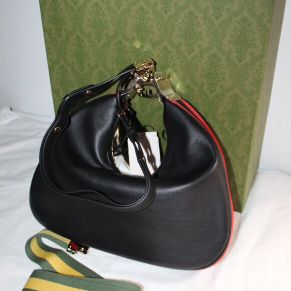 NWT Gucci GG Aria Calfskin Web 2 strap Attache Shoulder Bag Black 702823 - Picture 7 of 14